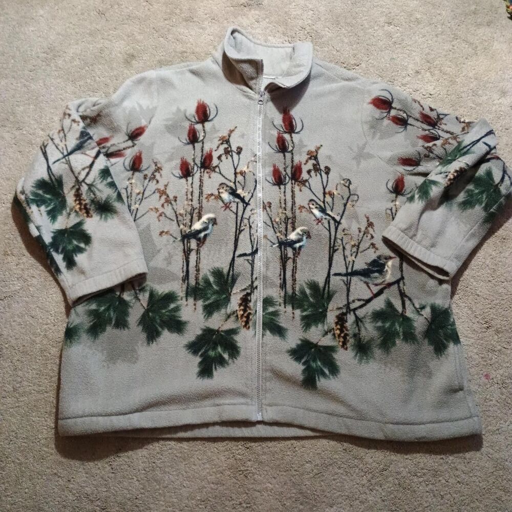 Vintage Blair Sweater WOMENS 2XL Fleece Oversized NatureBirds Full Zip Jacket